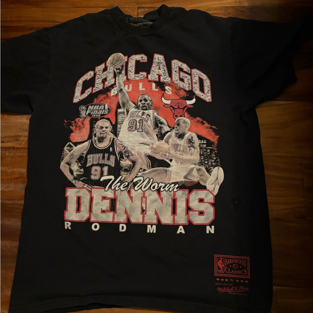 🏀 Mitchell & Ness Dennis Rodman Chicago Bulls T-Shirt | NBA | Black‎ (0765)